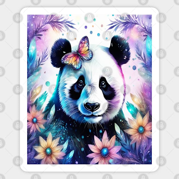 Fantasy, Watercolor, Panda Bear With Flowers and Butterflies Magnet by BirdsnStuff